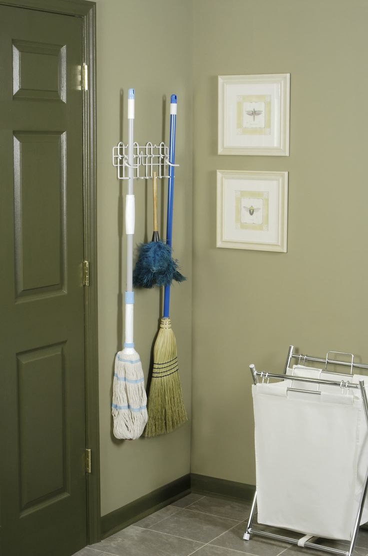 Style Selections 16-in W x 5.88-in H 1-Tier Door/Wall Mount Metal Mop and Broom Holder