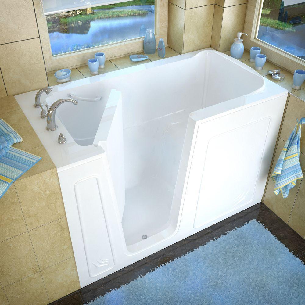 NOVA Heated Rampart 5 ft. Walk-in Non-Whirlpool Bathtub with 6 in. Tile Easy Up Adhesive Wall Surround in White - Super Arbor