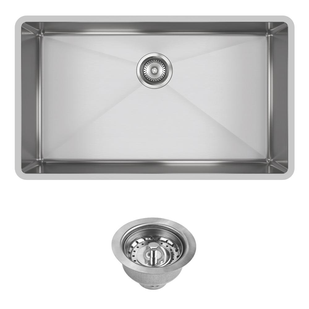 Crosstown Undermount Stainless Steel 32 in. Single Bowl Kitchen Sink with Center Drain