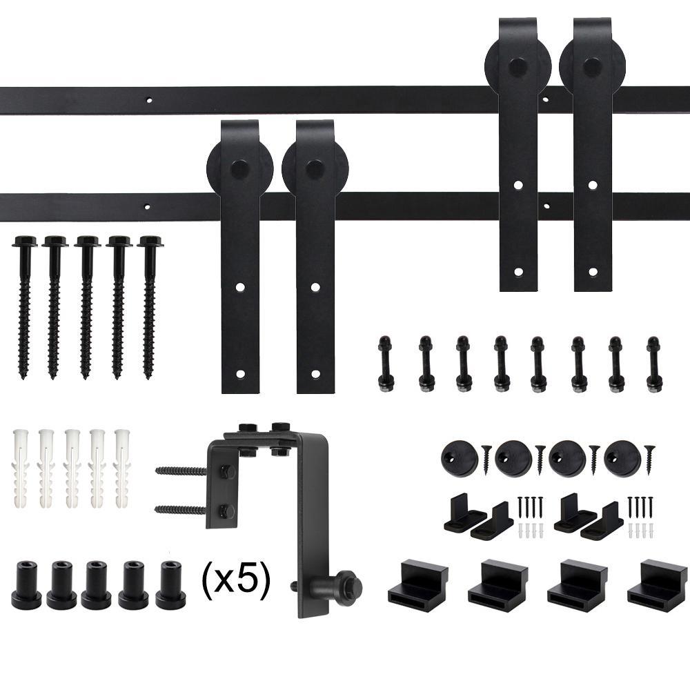 6 ft./72 in. Powder Coated Black Heavy-Duty Bypass Double Door Sliding Barn Door Hardware Classic Design Roller - Super Arbor