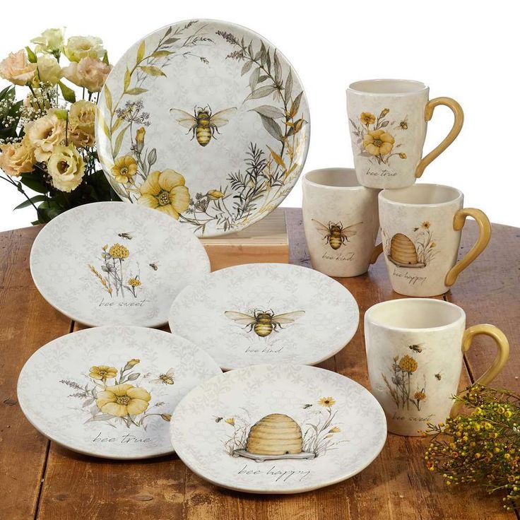 Bee Sweet 16-Piece Seasonal Multicolored Earthenware Dinnerware Set (Service for 4)