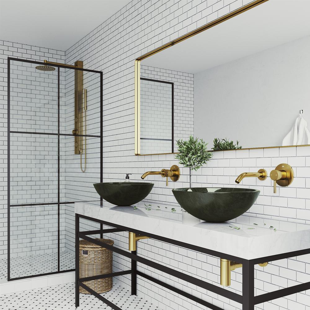 Onyx Glass Vessel Bathroom Sink in Gray with Olus Faucet in Matte Gold - Super Arbor