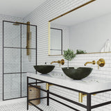 Onyx Glass Vessel Bathroom Sink in Gray with Olus Faucet in Matte Gold - Super Arbor