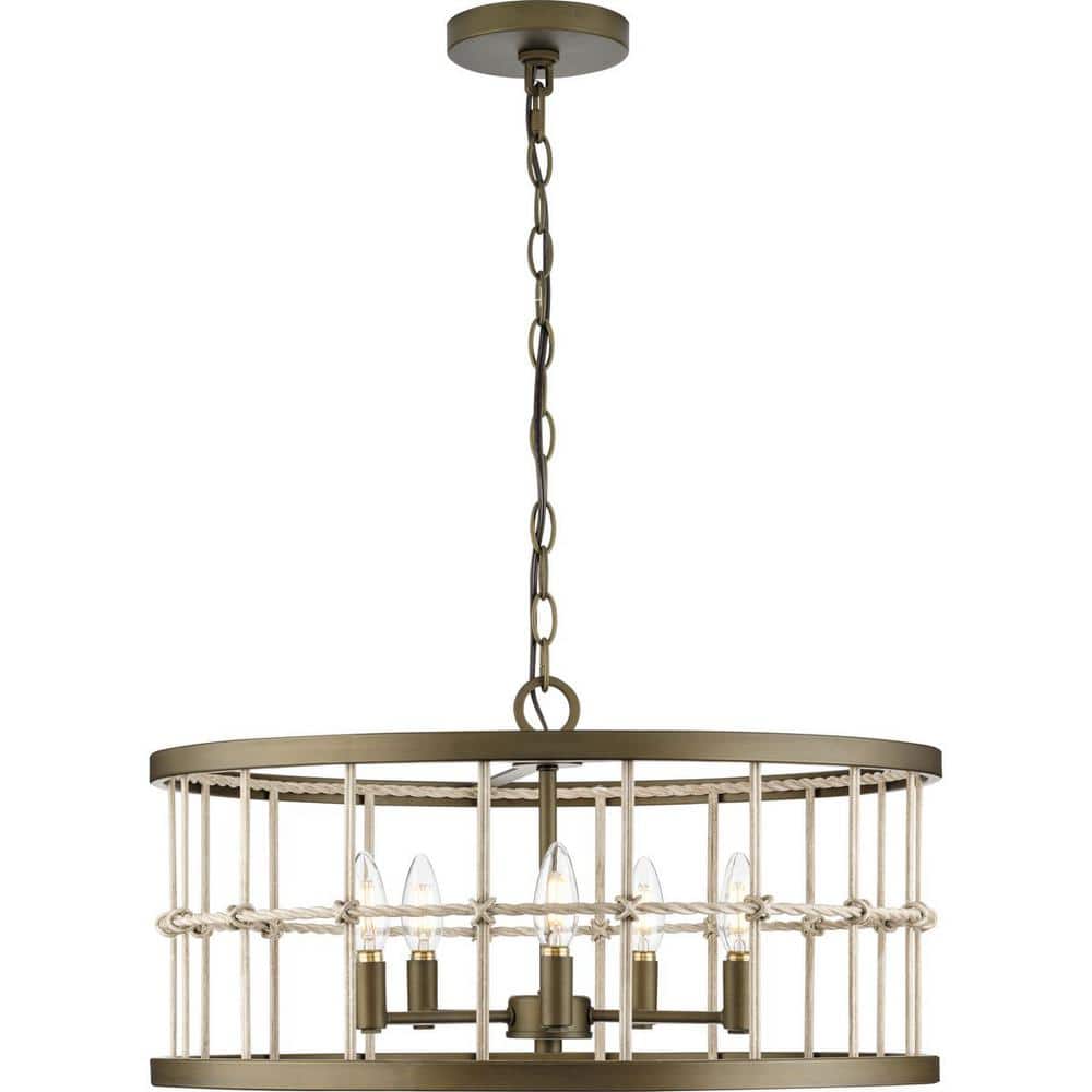 Progress Lighting Lattimore Collection 22 in. 5-Light Aged Brass Coastal Chandelier