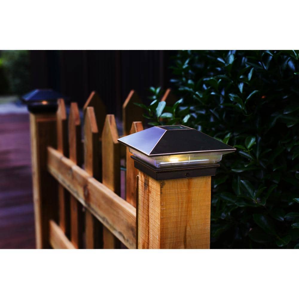 Veranda 4 in. x 4 in. (3.5 x 3.5 Post Size) 3 Lumens Aged Bronze Plated Plastic Solar Post Cap