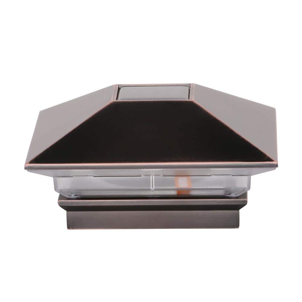 Veranda 4 in. x 4 in. (3.5 x 3.5 Post Size) 3 Lumens Aged Bronze Plated Plastic Solar Post Cap