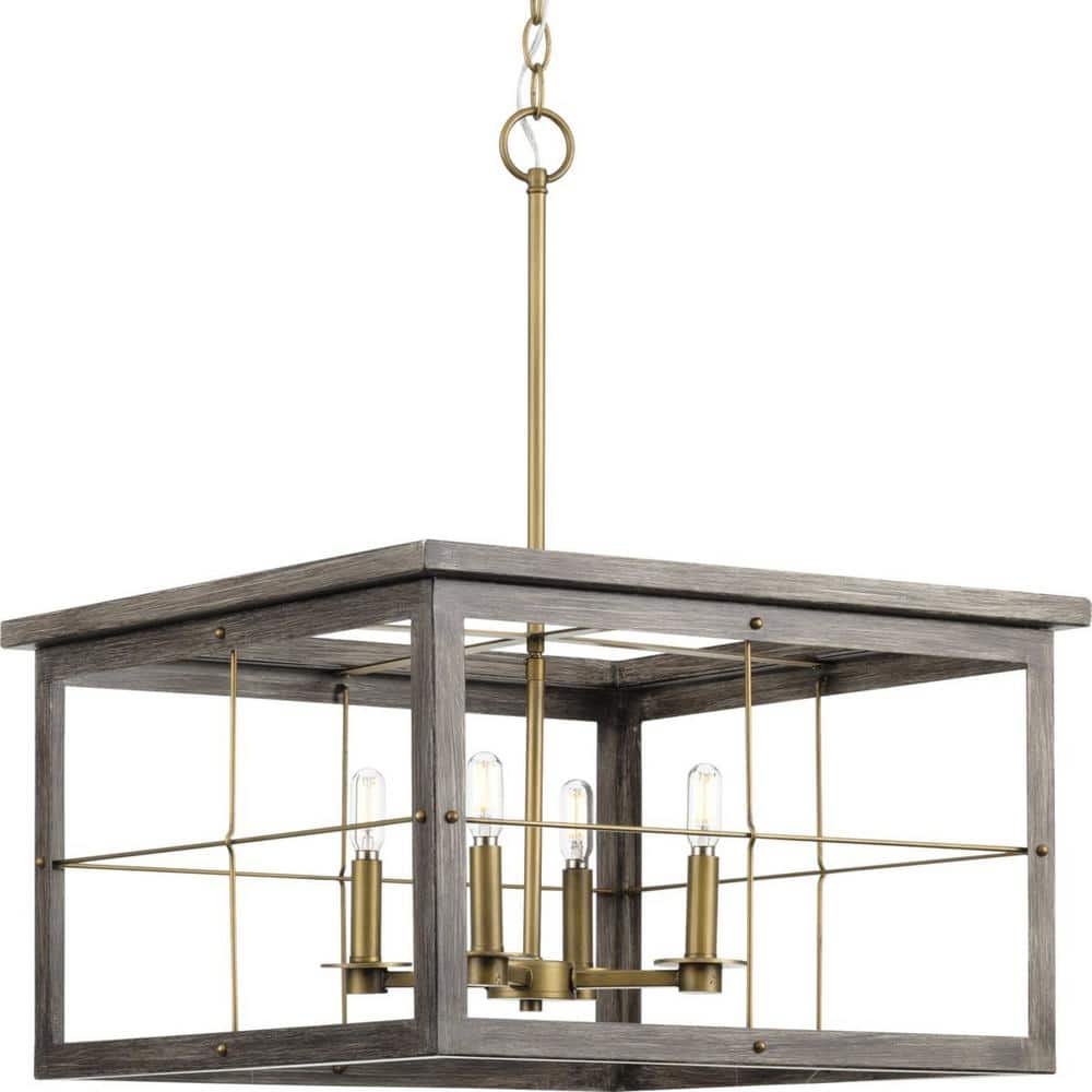 Progress Lighting Hedgerow Collection 4-Light Aged Oak Farmhouse Chandelier Light