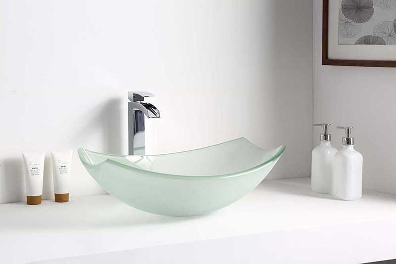 ANZZI Pendant Series Deco-Glass Vessel Sink, Lustrous Frosted, 19.7 x 14.6 x 6.75 in.