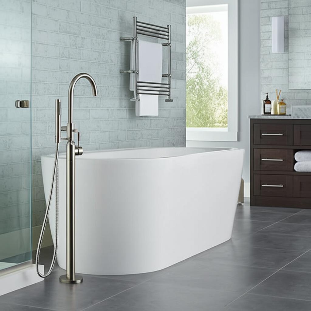 American Standard Cadet Freestanding Roman Tub Faucet with Hand Shower, Brushed Nickel