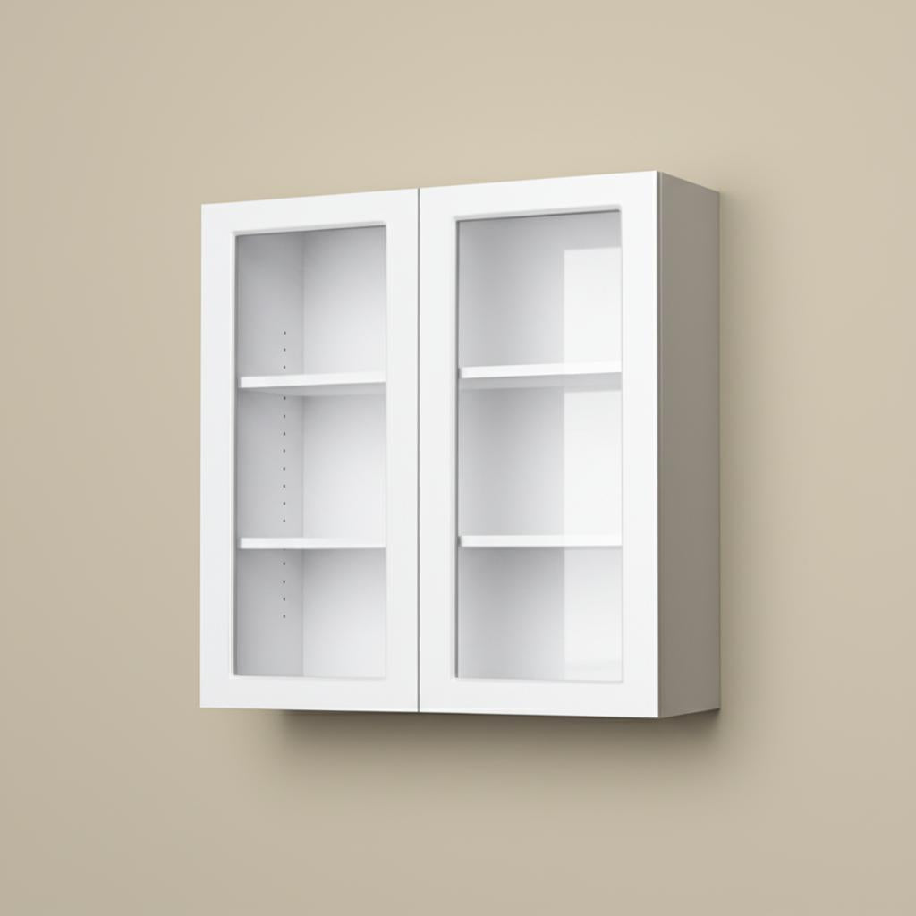 Hampton Bay Designer Series Melvern Assembled Wall Kitchen Cabinet with Glass Doors in White