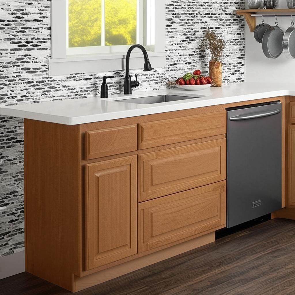 Hampton Bay Hampton 18 in. W x 24 in. D x 34.5 in. H Assembled Base Kitchen Cabinet in Medium Oak