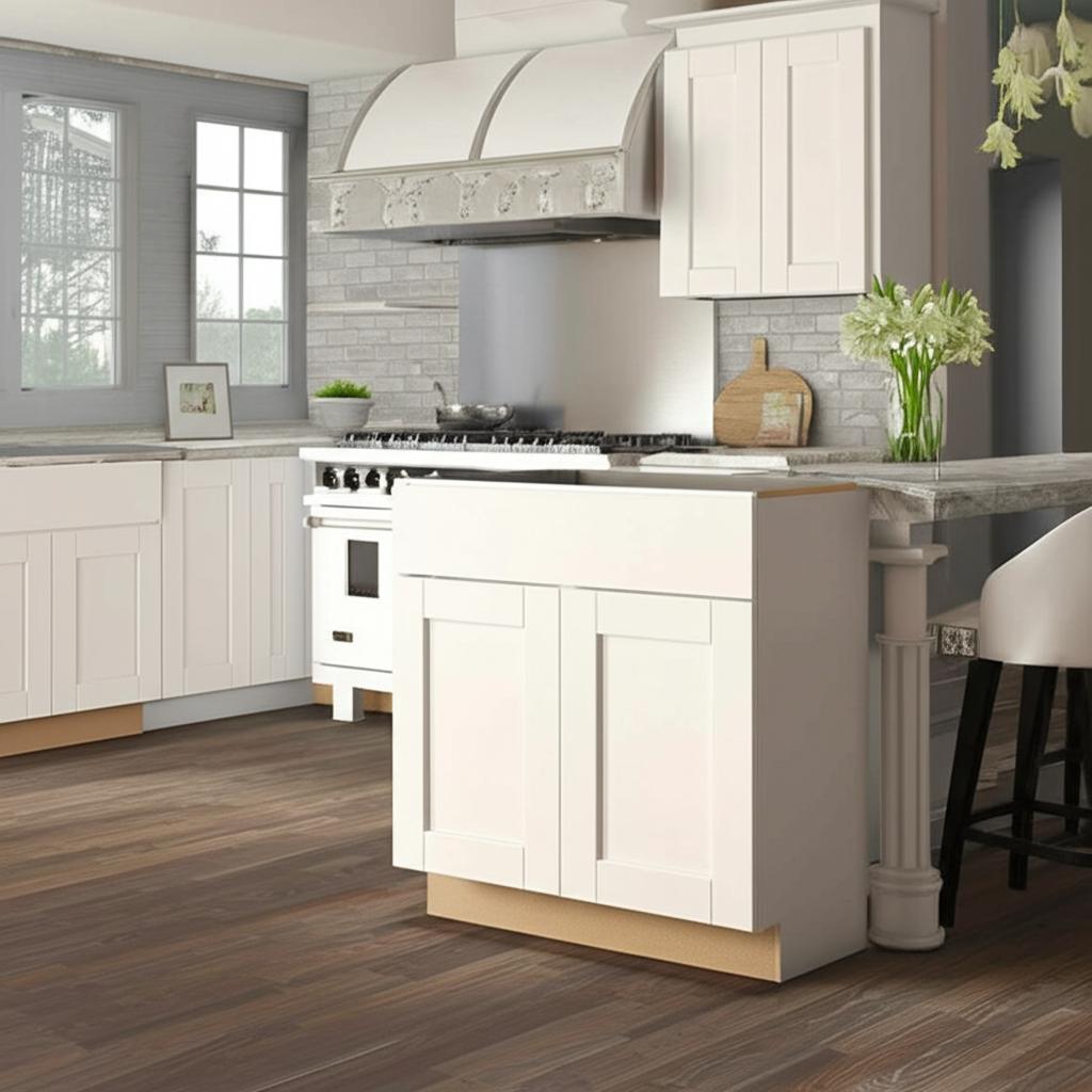 Hampton Bay Shaker Style Sink Base Cabinet in Satin White