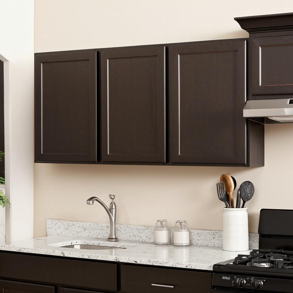 Hampton Bay Shaker 24 in. W x 12 in. D x 42 in. H Assembled Wall Kitchen Cabinet in Java
