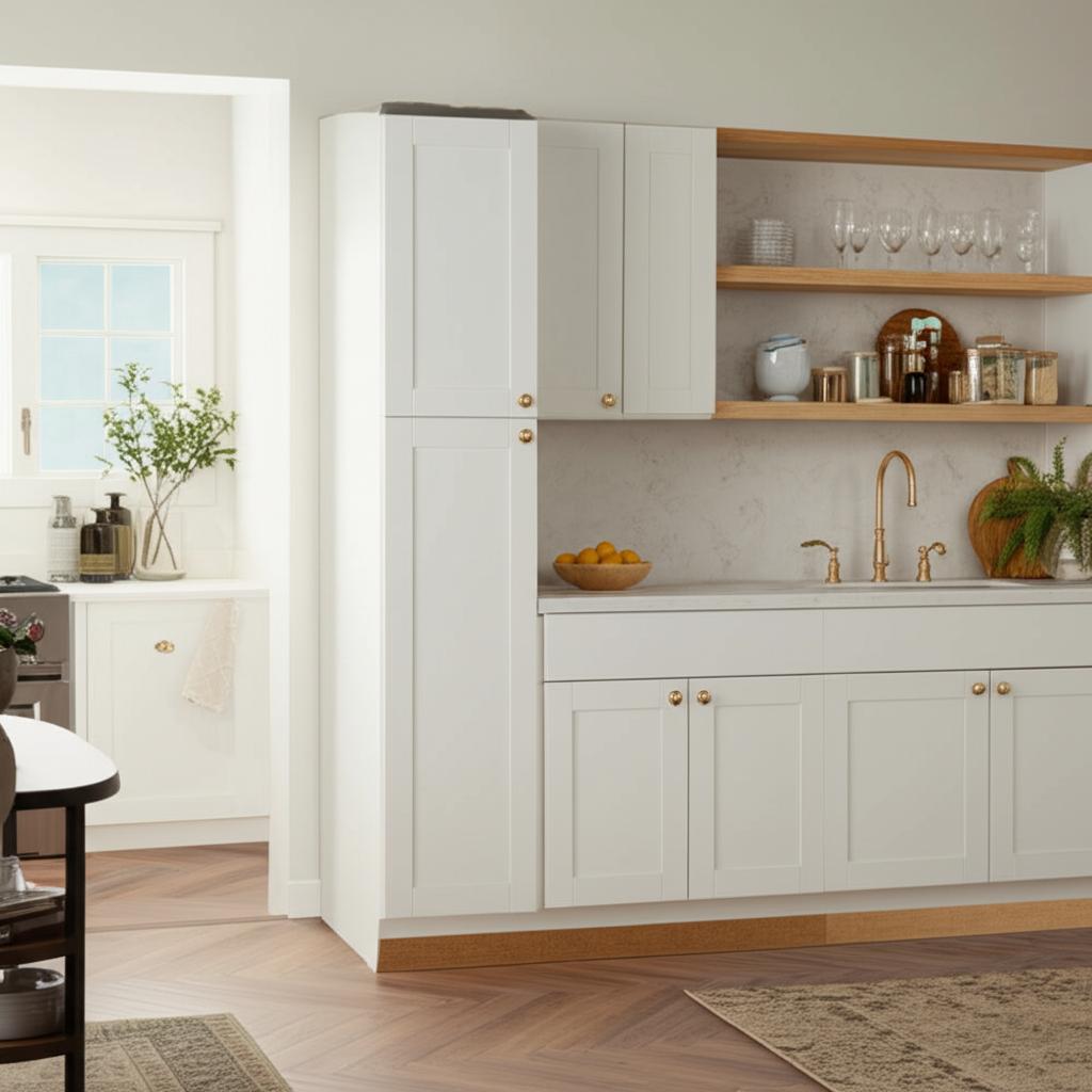 Hampton Bay Shaker Pantry Kitchen Cabinet in Satin White