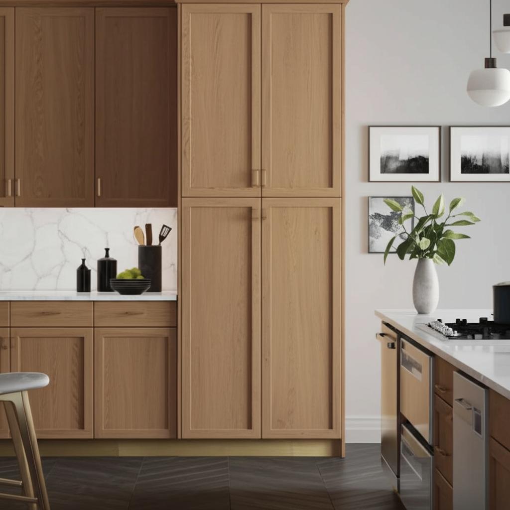 Hampton Bay Sinclair 18 in. W x 24 in. D x 90 in. H Assembled Pantry Cabinet in Shaker Light Oak