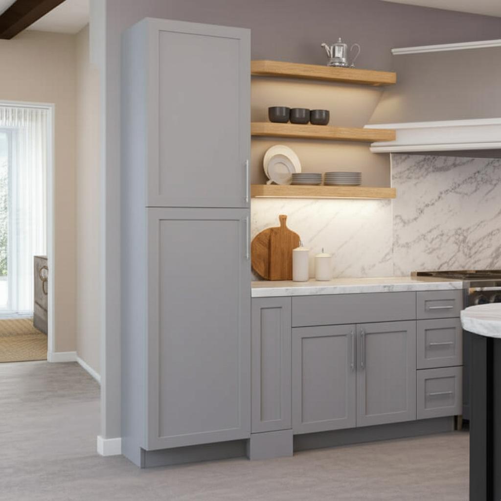 Hampton Bay Cambridge Gray Shaker Pantry Cabinet with Adjustable Shelves