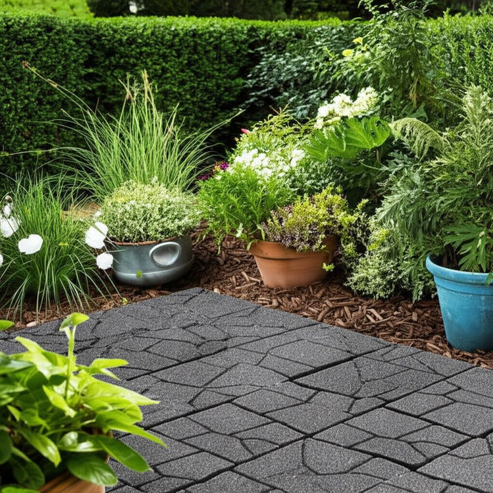 Vigoro 16 in. x 16 in. x 3/4 in. Black/Gray Blended Dual-Sided Recycled Rubber Paver (60-Pack)