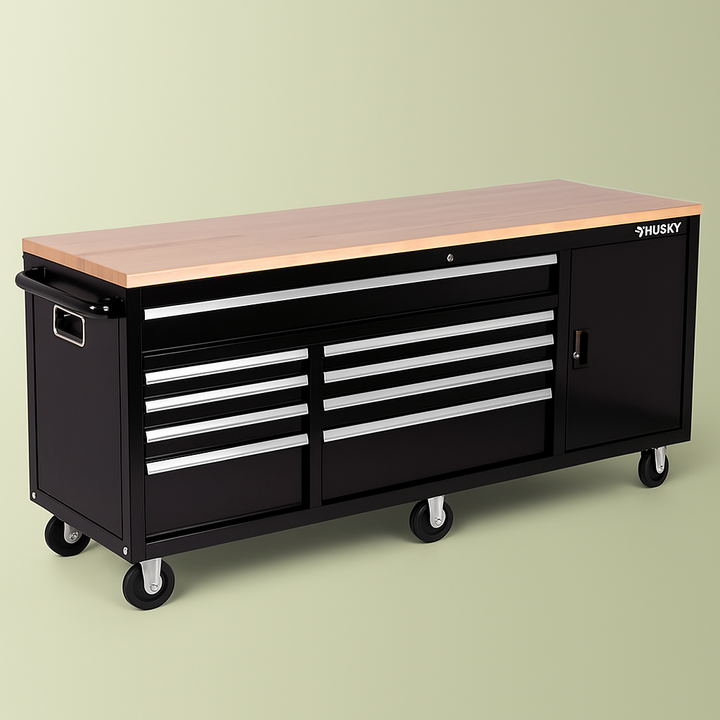 Husky 84" Mobile Workbench with Wood Top - Gloss Black