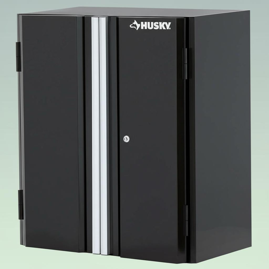 Husky Ready-to-Assemble 24-Gauge Steel Wall Mounted Garage Cabinet, Black, 28 in. W x 29.7 in. H x 12 in. D