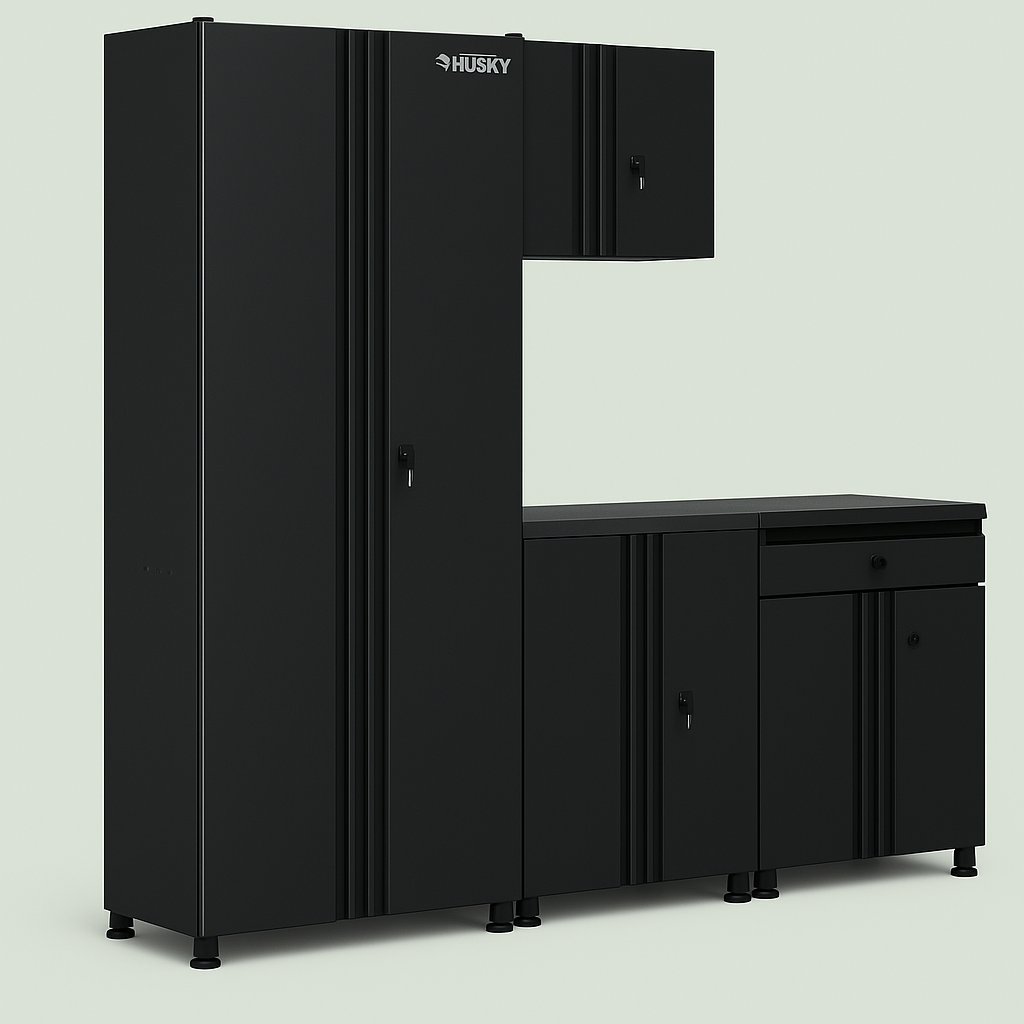 Husky 4-Piece Regular Duty Welded Steel Garage Storage System in Black - Preassembled, Heavy-Duty, Lockable