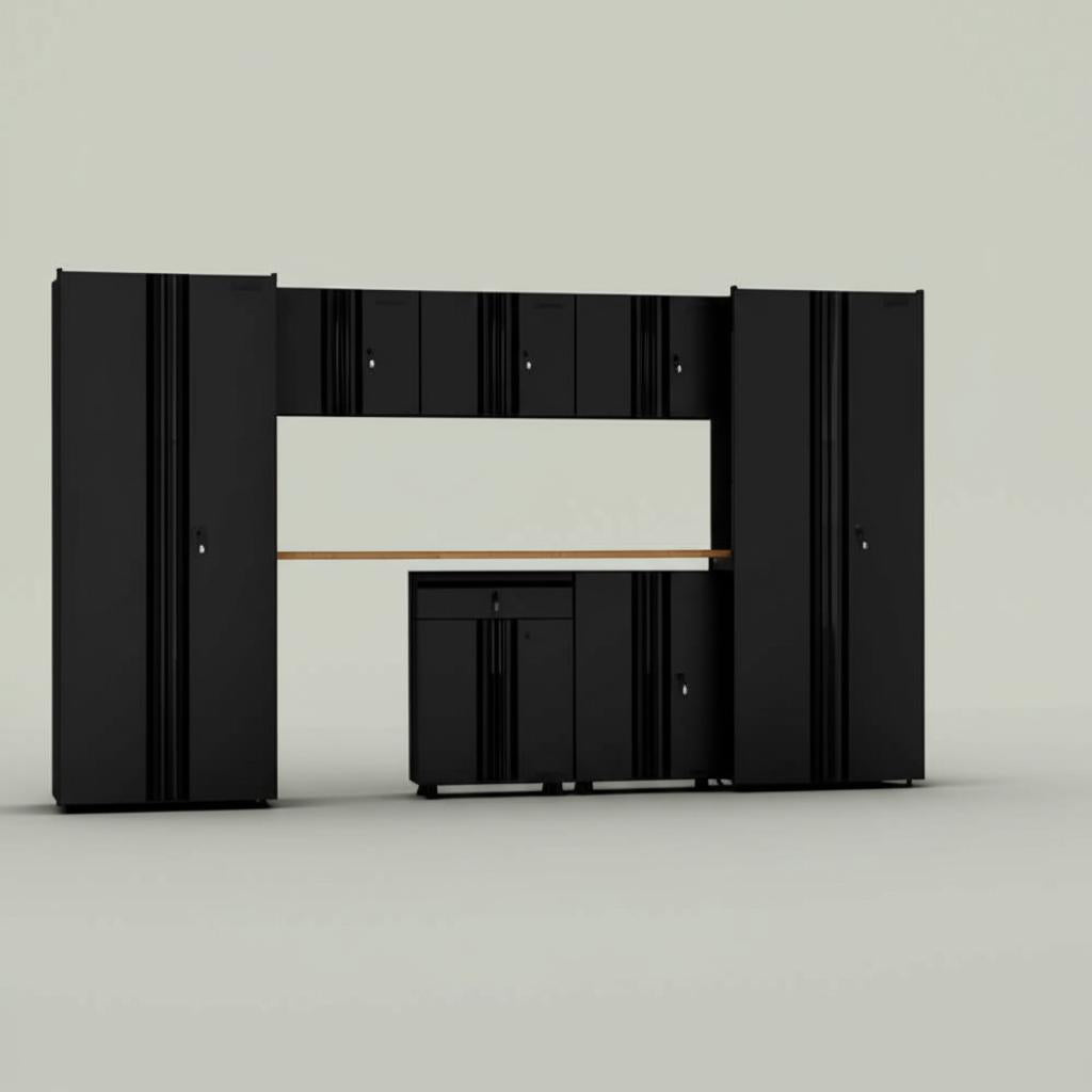 Husky 8-Piece Regular Duty Welded Steel Garage Storage System, Black, 133 in. W x 75 in. H x 19.6 in. D