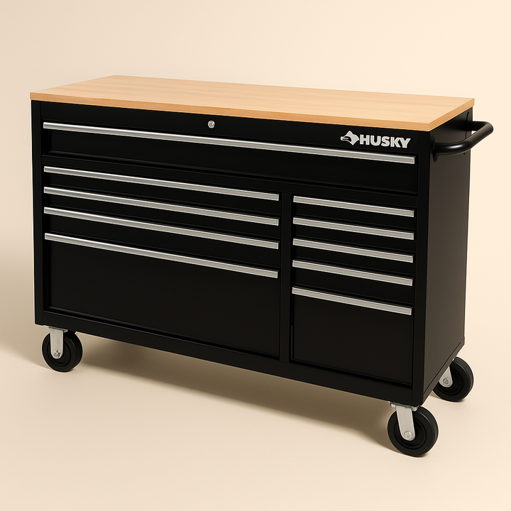 Husky Modular Tool Storage 52 in. W x 20 in. D Standard Duty Black Mobile Workbench Cabinet