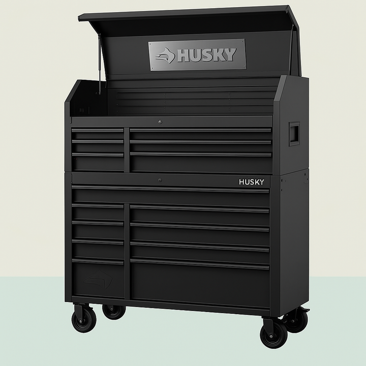 Husky Industrial 41 in. W x 21.5 in. D 15-Drawer Tool Chest and Cabinet Combo in Matte Black