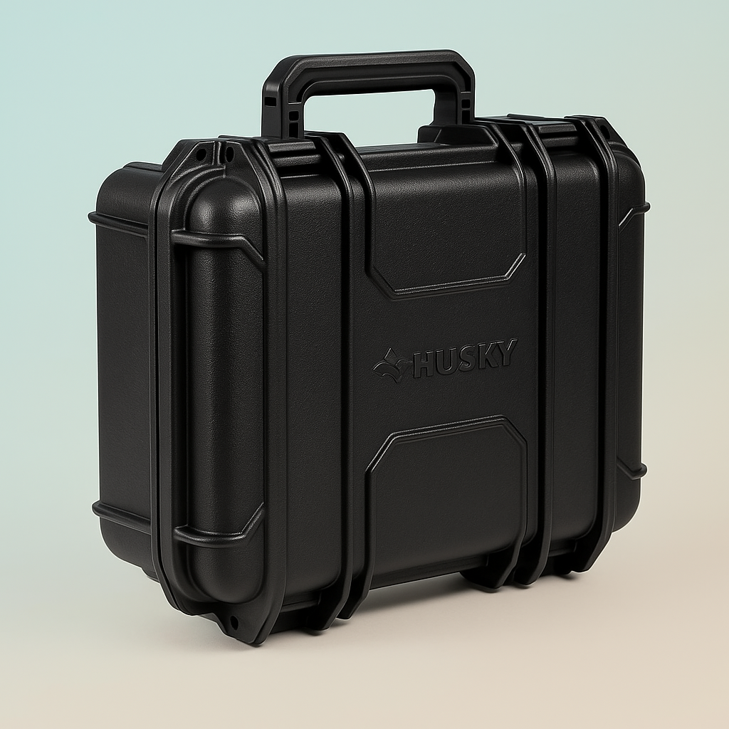Husky 13.5 in. Plastic Tool Box in Black – IP65 Waterproof, Customizable Foam, Heavy-Duty Latches