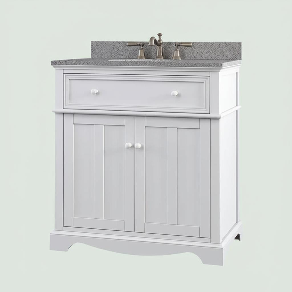Home Decorators Collection Fremont 32" Freestanding White Bath Vanity with Grey Granite Top