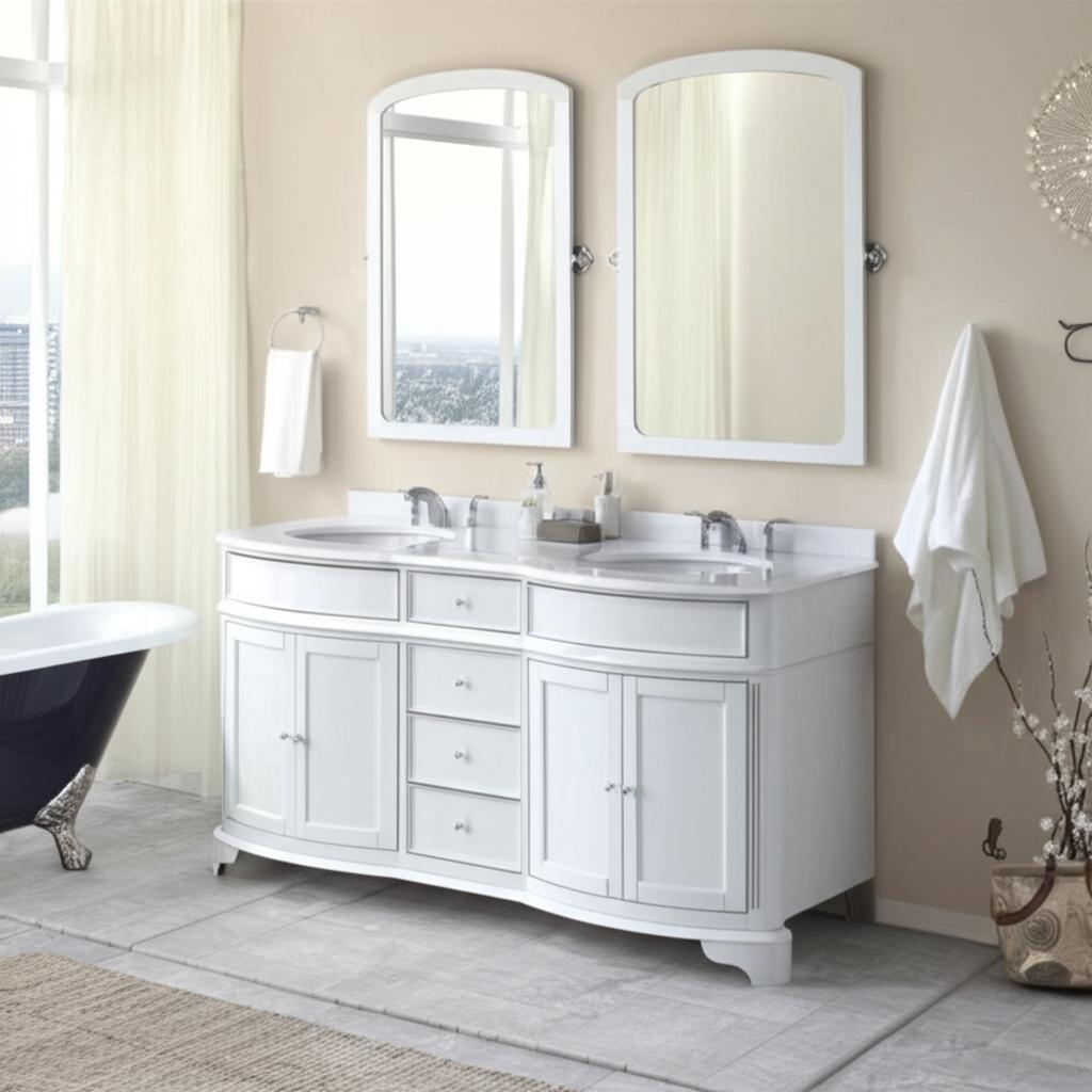 Home Decorators Collection Terryn 72-inch Double Sink Freestanding Bath Vanity in White with Engineered Stone Top