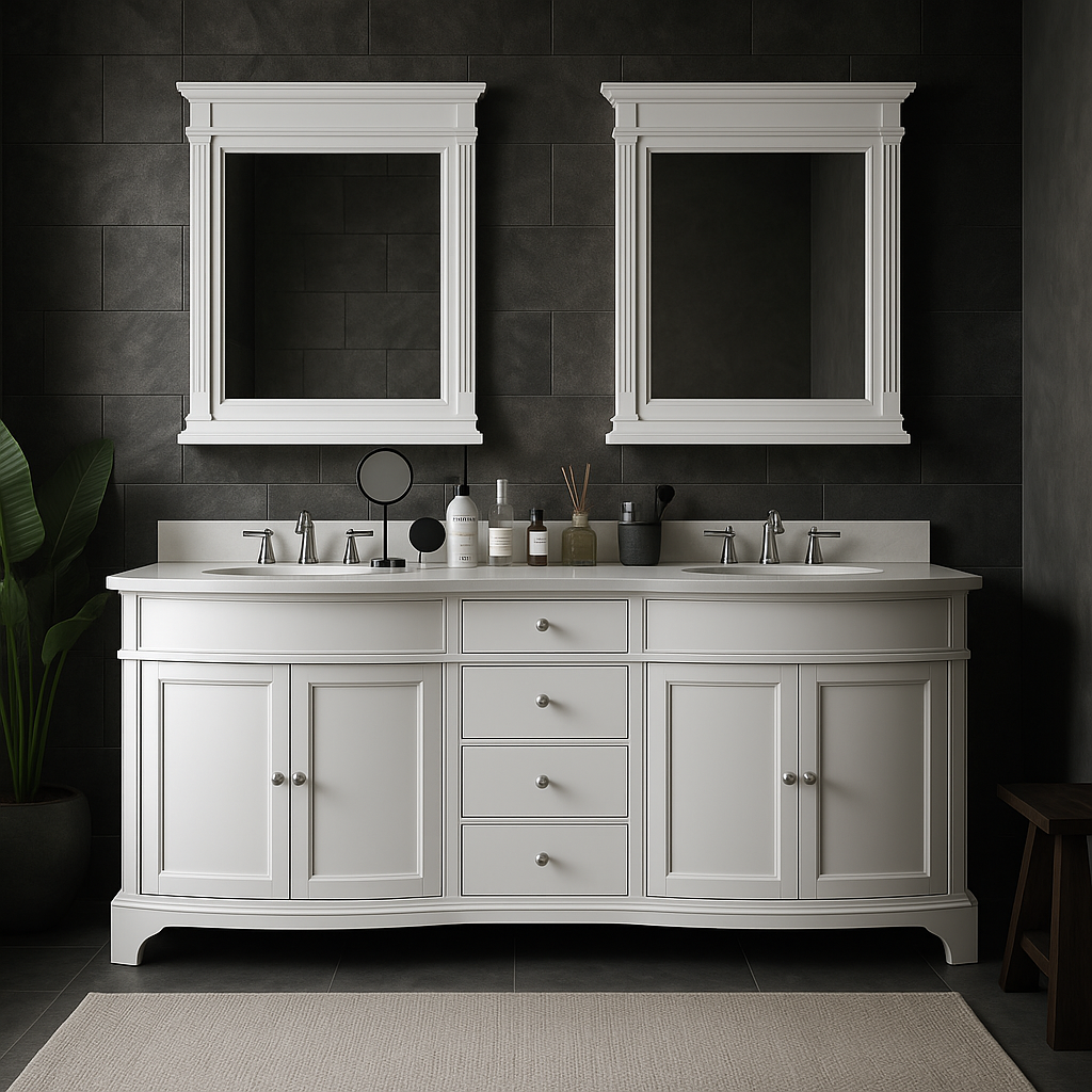 Home Decorators Collection Terryn 72-inch Double Sink Freestanding Bath Vanity in White with Engineered Stone Top