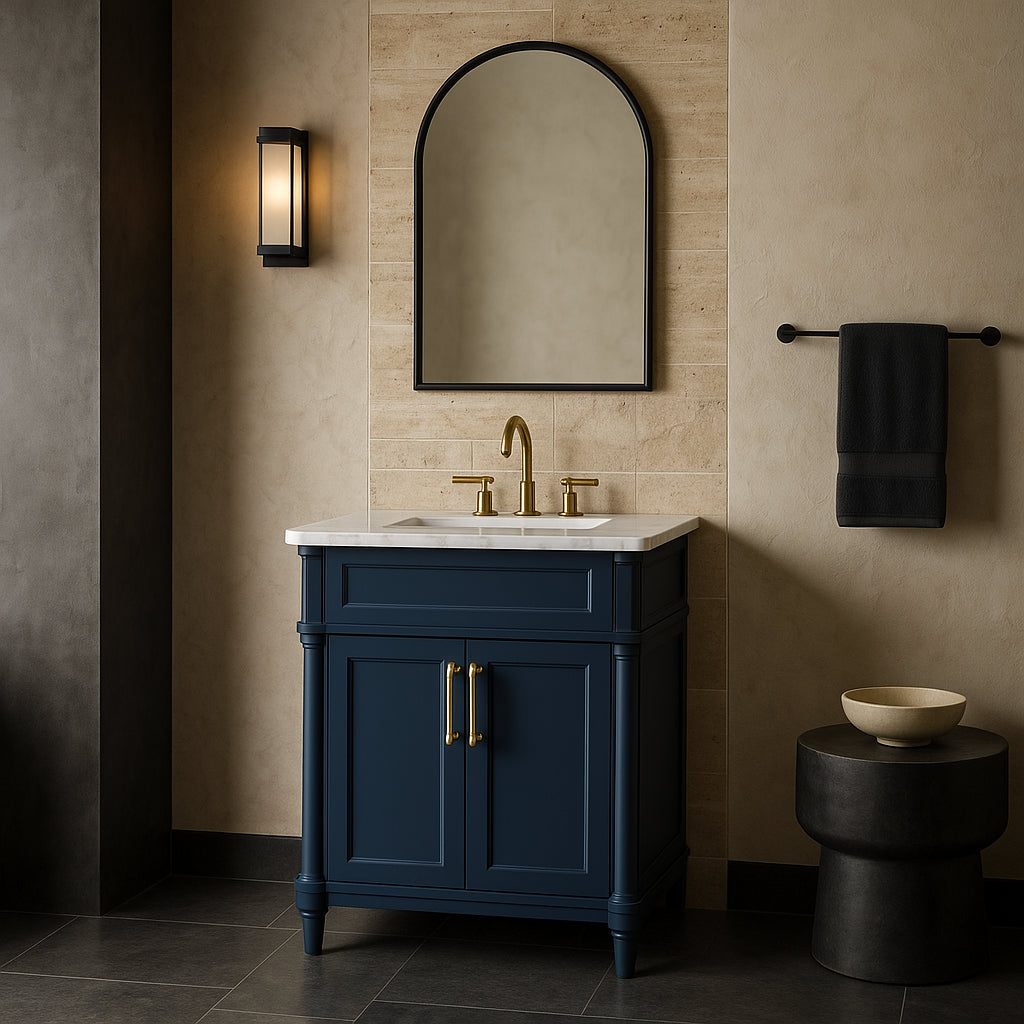Home Decorators Collection Aberdeen 30" Midnight Blue Vanity with Carrara Marble Top
