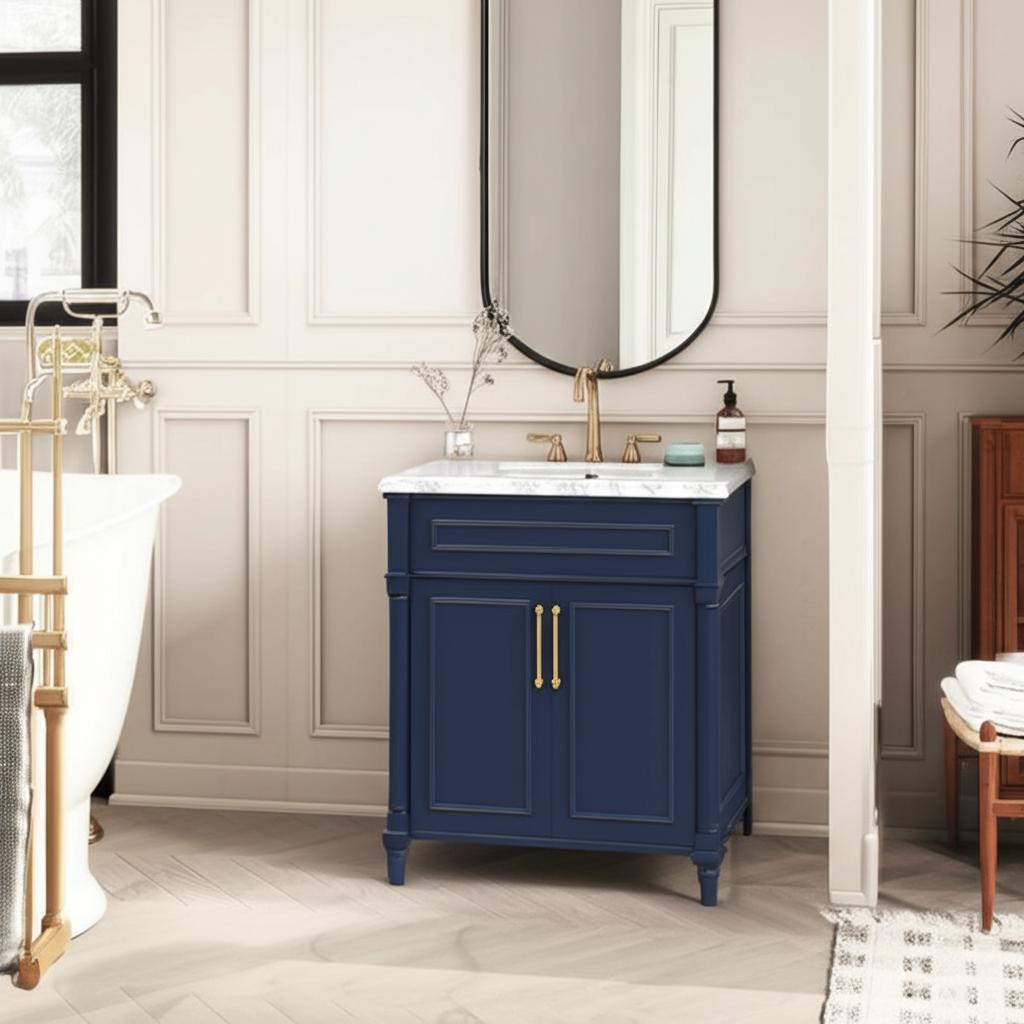 Home Decorators Collection Aberdeen 30" Midnight Blue Vanity with Carrara Marble Top