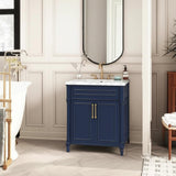 Home Decorators Collection Aberdeen 30" Midnight Blue Vanity with Carrara Marble Top