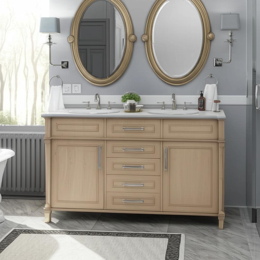 Home Decorators Collection Aberdeen 60-Inch Double Sink Vanity with Carrara Marble Top
