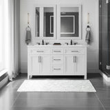 Home Decorators Collection Mayfield 60-Inch Double Sink Bathroom Vanity in White with Engineered Stone Top