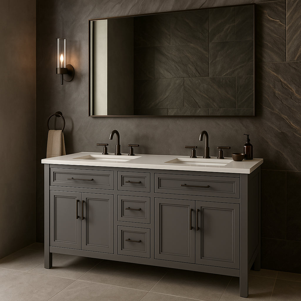 Home Decorators Collection Mayfield 60-Inch Double Sink Vanity in American Gray with White Engineered Stone Top