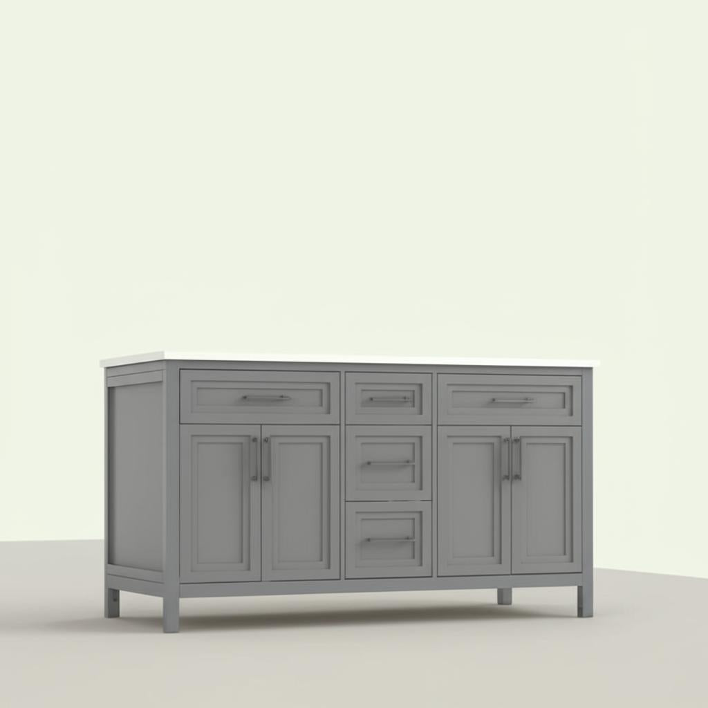 Home Decorators Collection Mayfield 60-Inch Double Sink Vanity in American Gray with White Engineered Stone Top