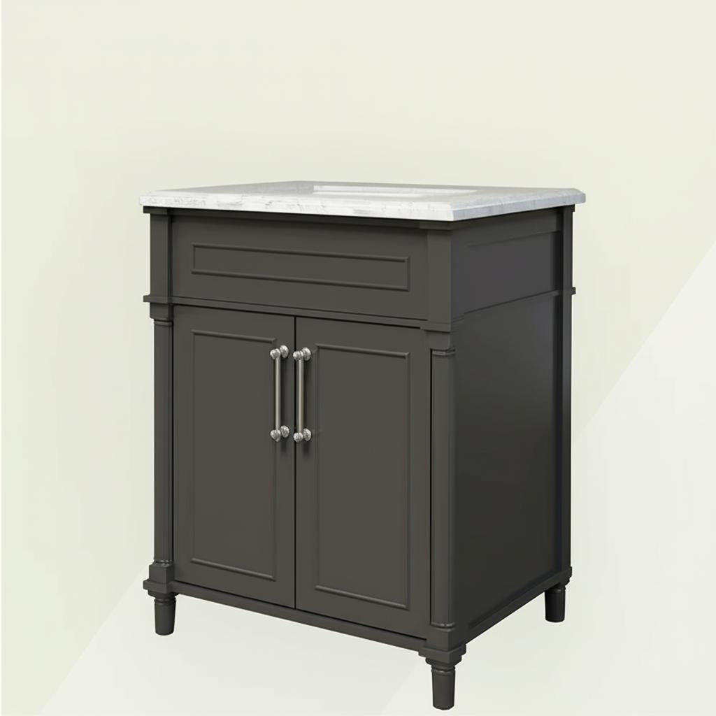 Home Decorators Collection Aberdeen 30-inch Black Bathroom Vanity with Carrara Marble Top
