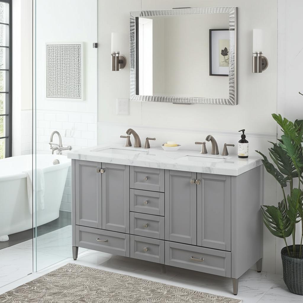 Home Decorators Collection Claxby 60-Inch Bathroom Vanity Cabinet in Sterling Gray