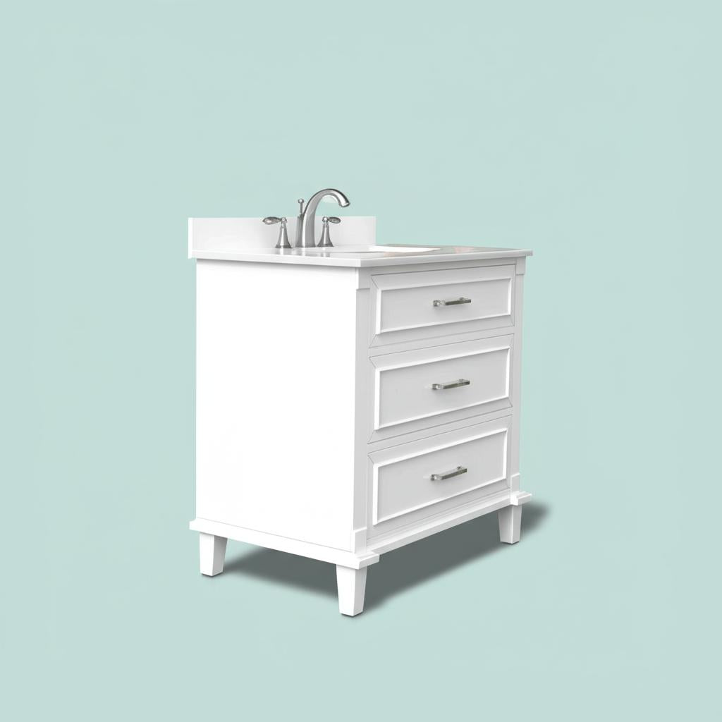 Home Decorators Collection Pinestream 36-Inch White Bathroom Vanity with Engineered Stone Top