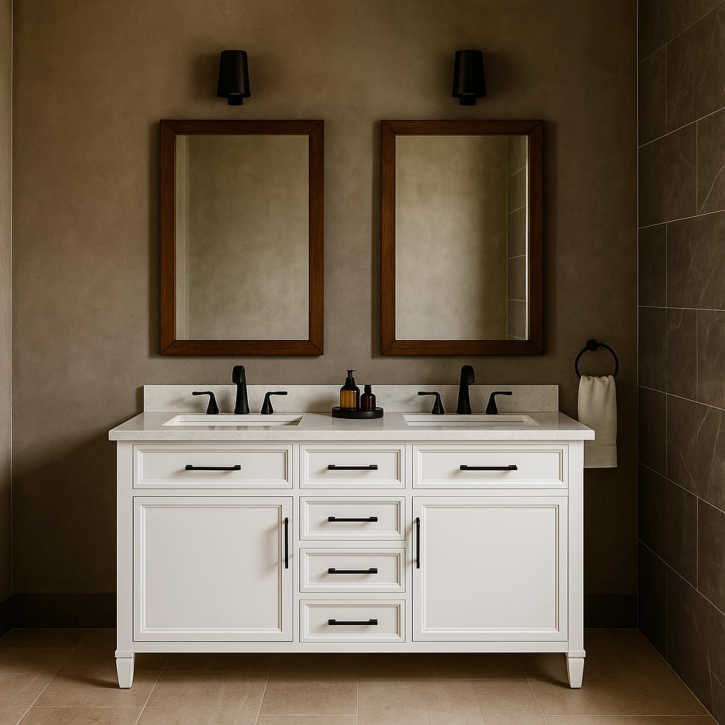 Home Decorators Collection Aiken 60-Inch Double Sink Bathroom Vanity in White with Cultured Marble Top