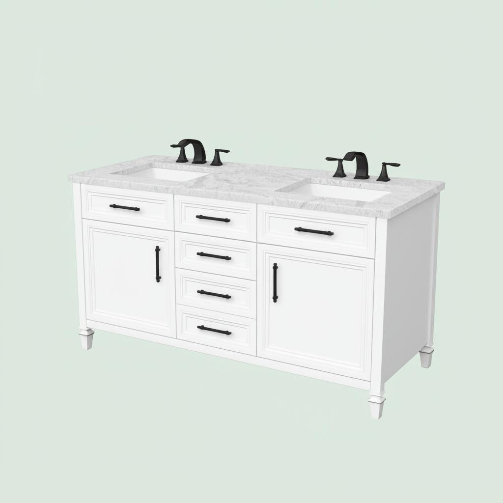 Home Decorators Collection Aiken 60-Inch Double Sink Bathroom Vanity in White with Cultured Marble Top