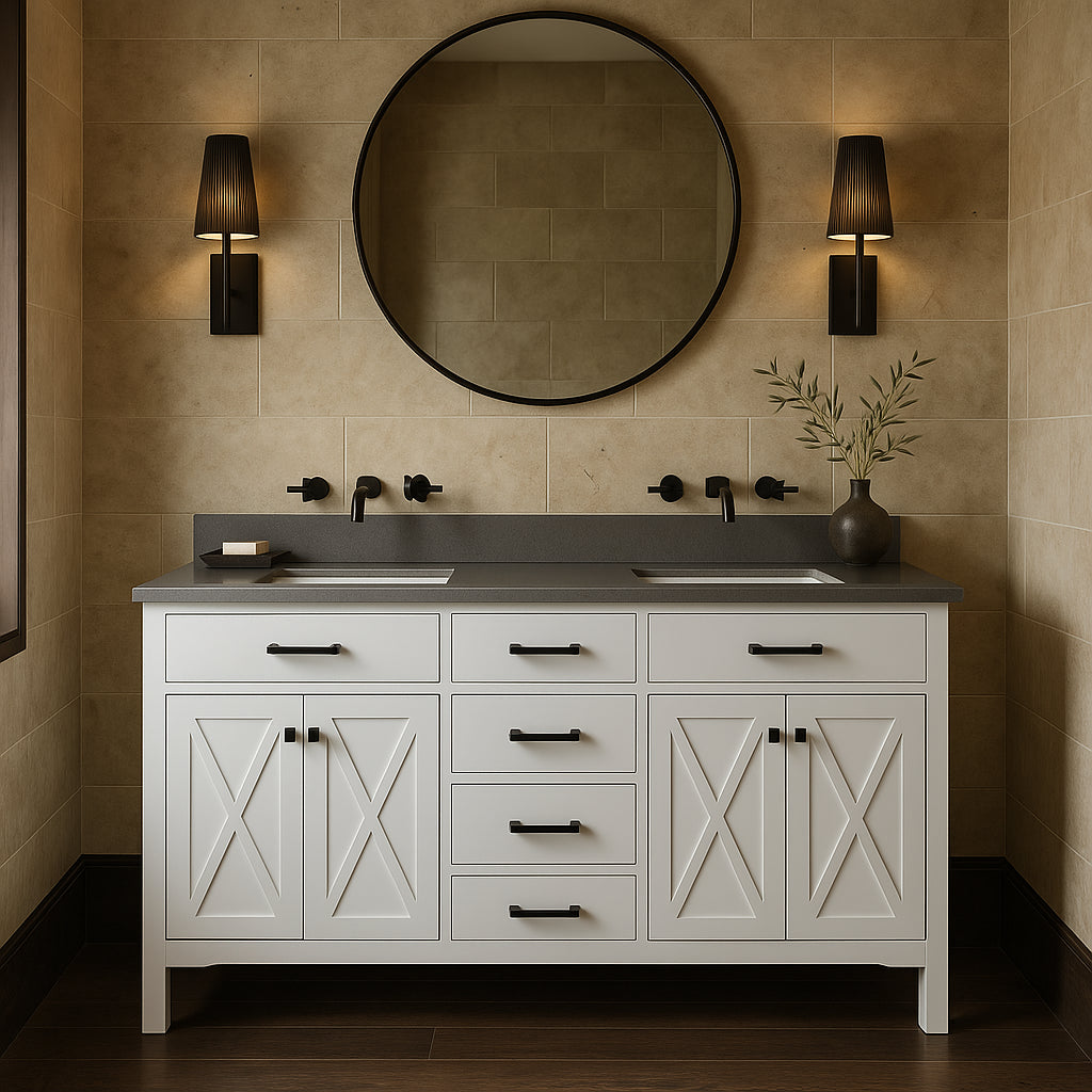 Home Decorators Collection Ainsley 60-Inch Double Sink Bathroom Vanity in White with Gray Cultured Stone Top