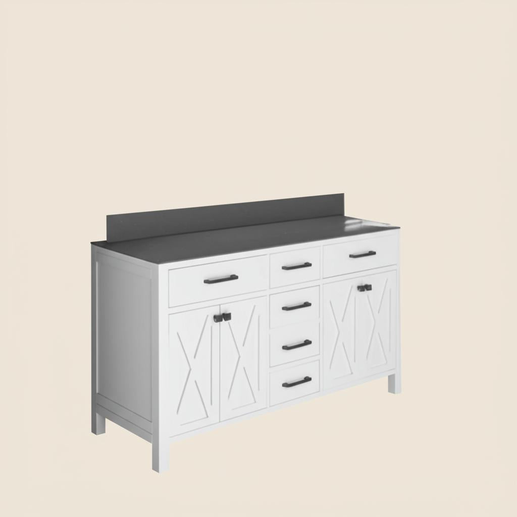 Home Decorators Collection Ainsley 60-Inch Double Sink Bathroom Vanity in White with Gray Cultured Stone Top