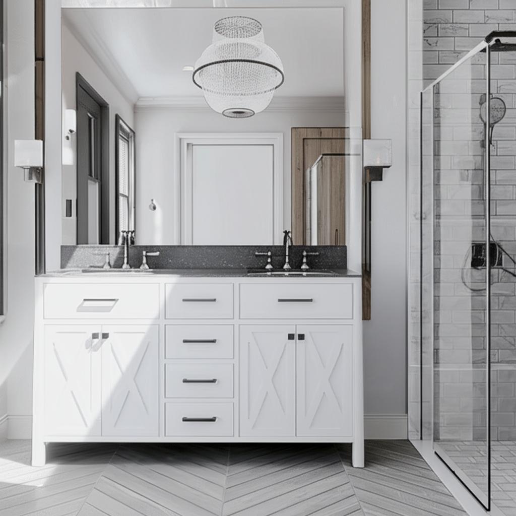 Home Decorators Collection Ainsley 60-Inch Double Sink Bathroom Vanity in White with Gray Cultured Stone Top