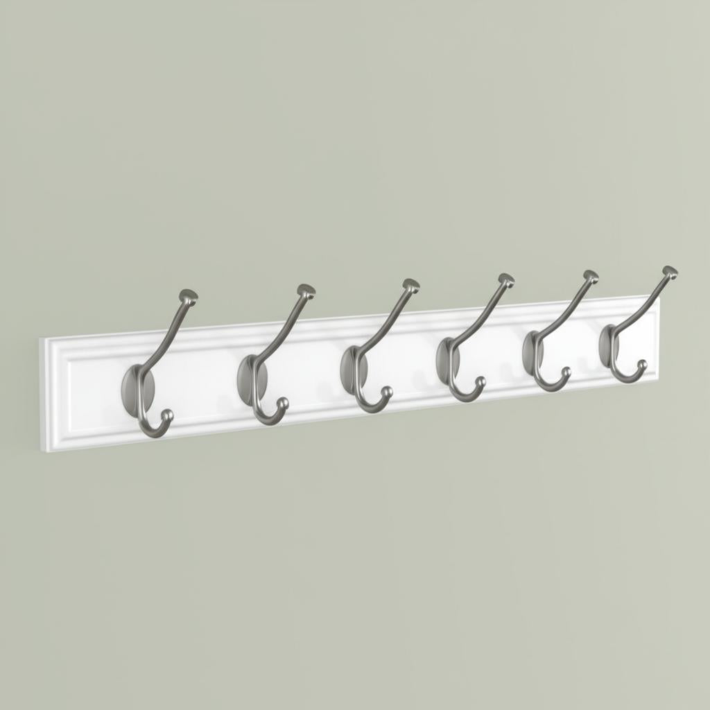 Home Decorators Collection 27 in. White Rail with 5 Satin Nickel Hooks