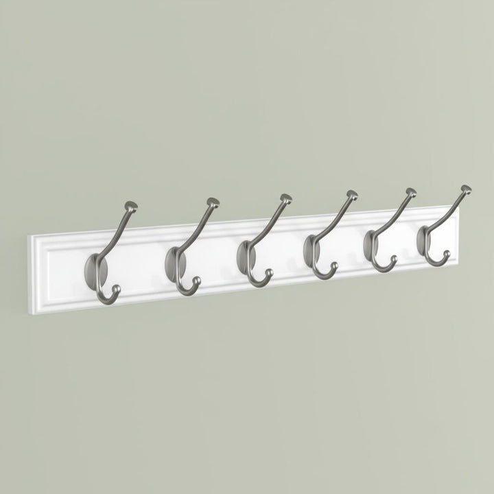 Home Decorators Collection 27 in. White Rail with 5 Satin Nickel Hooks