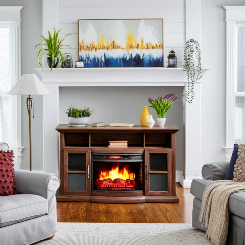 Home Decorators Collection Barden 59" Freestanding Electric Fireplace TV Stand - Antique Coffee