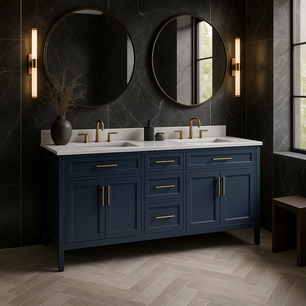 Home Decorators Collection Mayfield 60-inch Double Sink Vanity in Grayish Blue with Engineered Stone Top